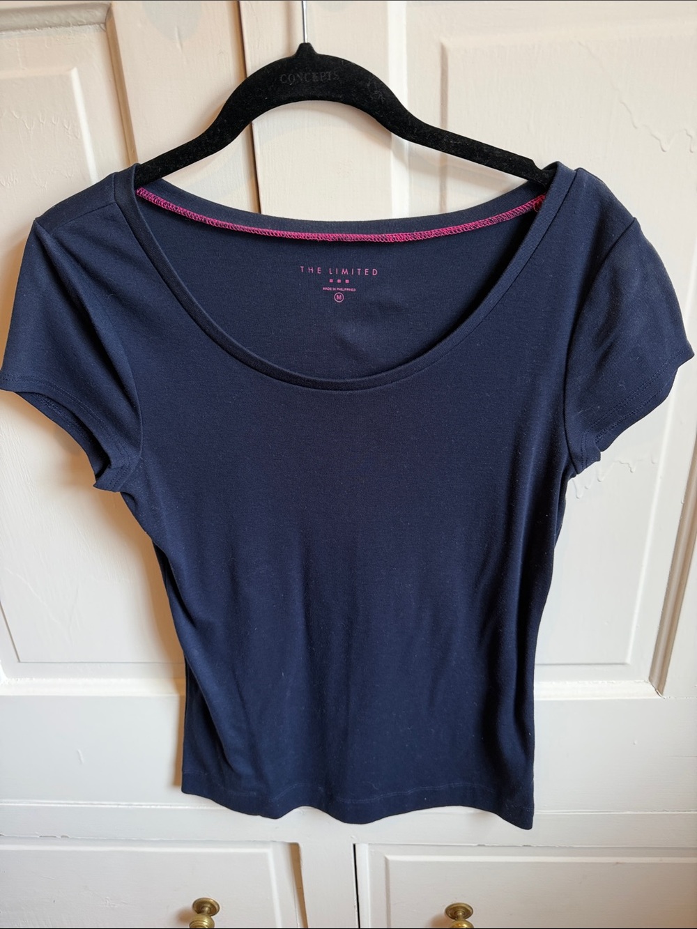 The Limited Navy Scoop Neck Short Sleeve Tee with Pink Trim